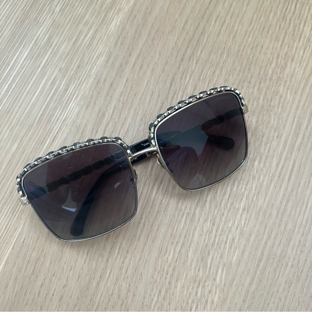CHANEL Black and Silver Sunglasses.